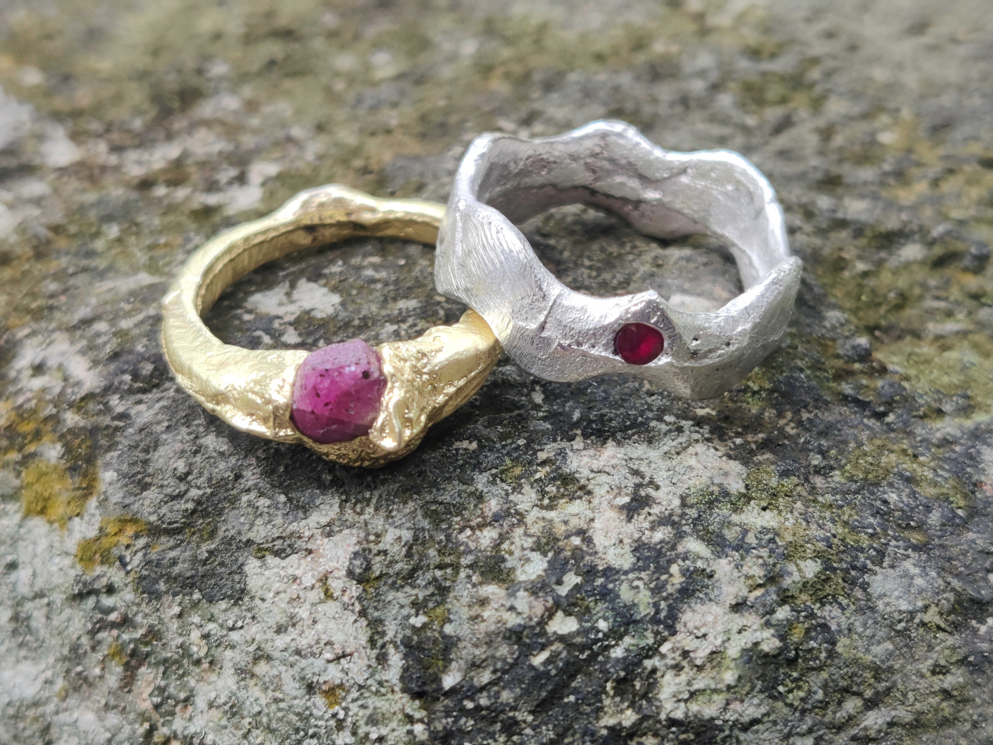 Unique handmade silver and gemstone rings from jewelry workshop in Koh Chang Thailand.