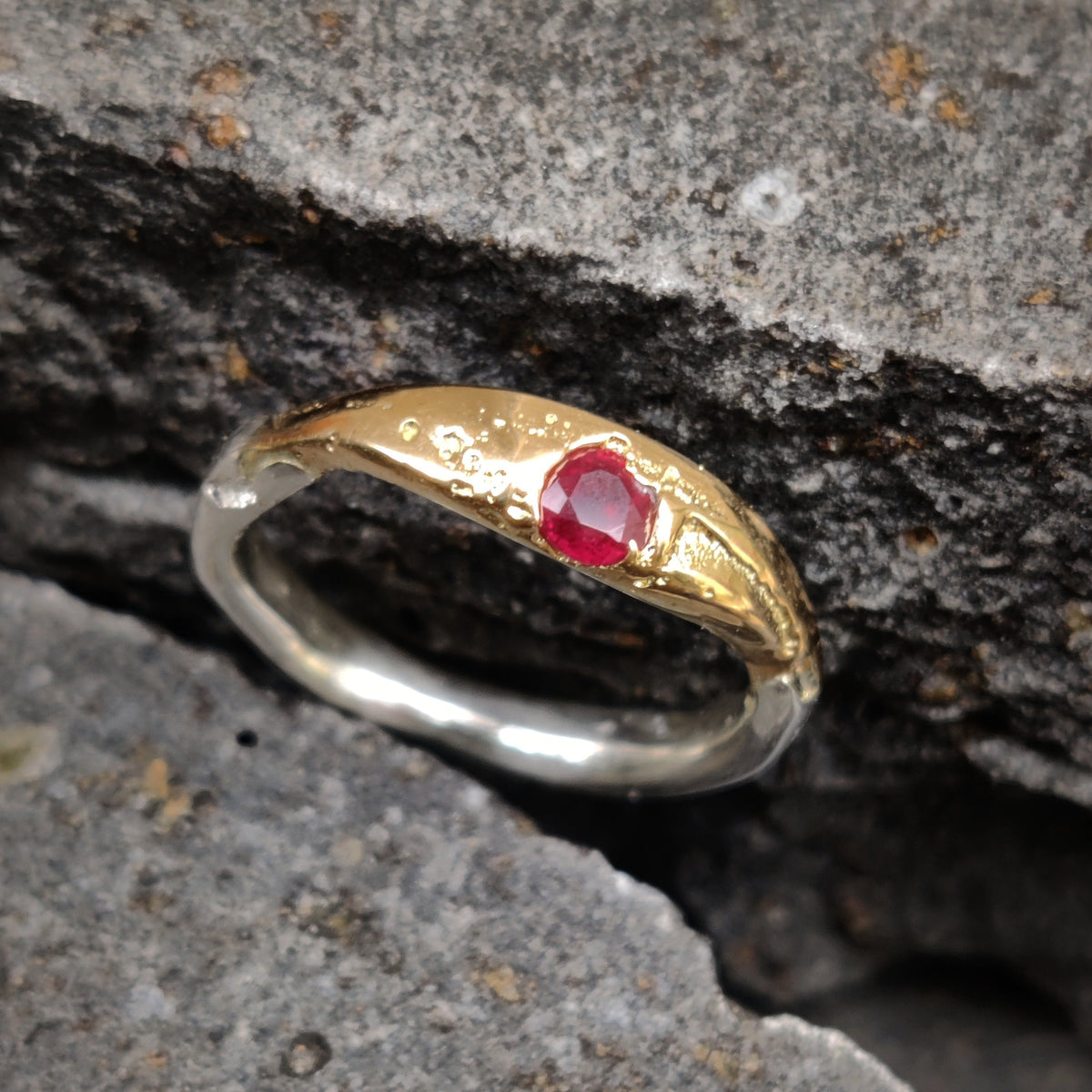 Unique Red Ruby Sand Casting Ring in 18K Gold & Silver – Paola Paley
