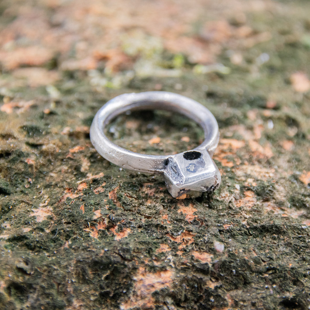 Unique Pyrite gemstone sand casting ring showcasing organic textures and artisanal craftsmanship.